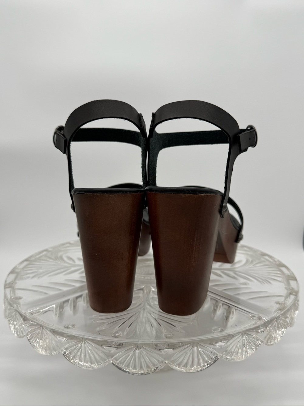Madden Girl Black Leather Platform Sandals with Wood-Effect Heel - Picture 3 of 4